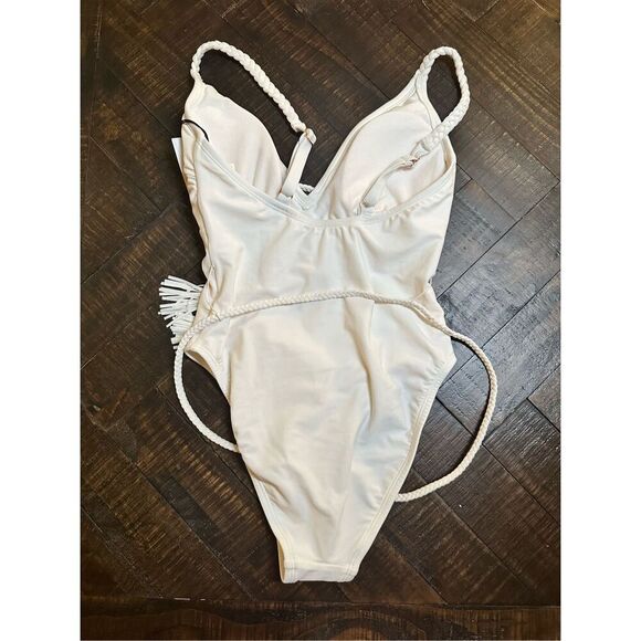 Shade and Shore White V Neck Boho Waist Tie One Piece Swimsuit Size XL - Picture 5 of 5